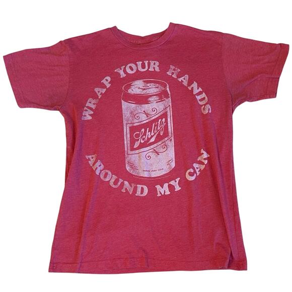 Junk Food Schlitz Graphic Washed Red Crew Neck Tee Shirt Small Retro - Picture 1 of 10